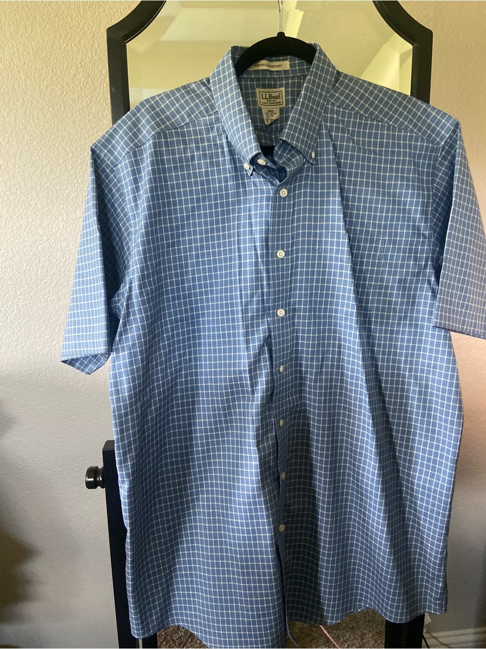 L.L. Bean Light Blue Windowpane Short-Sleeve Button-Down Shirt